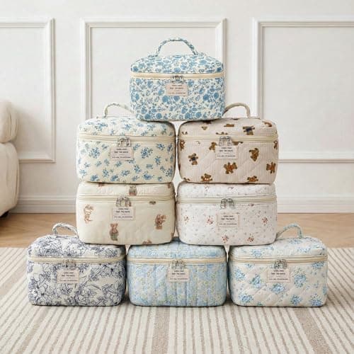 Cosmetiquera Grande Acolchada con Diseño Floral Edelefas (Azul)