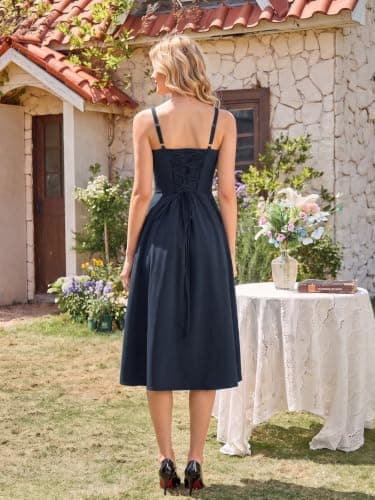 Miniatura de Vestido Midi Corsé Azul Marino con Abertura para Mujer 6