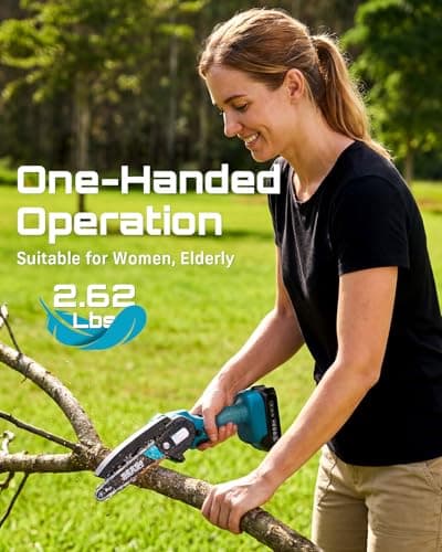 Seesii Mini Chainsaw, 6-inch Mini Chainsaw Cordless, Handheld Electric Power Chain Saw with 2 Batteries, for Tree Trimming Wood Cutting, Best Gifts for Father, Dad, Husband, Men thumbnail 3