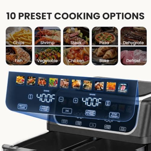 OLIXIS Dual Air Fryers with 2 Baskets 9.5 Quarts Large Airfryer 10-in-1