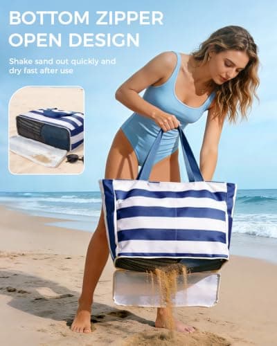 Miniatura de Bolsa Tote WANDF Antiarena para Playa y Piscina con Cierre (Azul Marino) 4