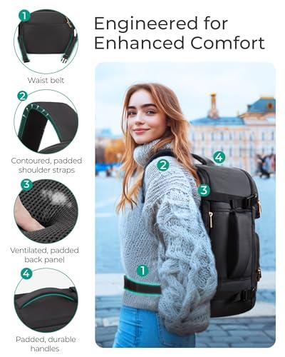 BAGSMART Womens Backpack Carry On Flight Approved, Travel Backpack for Women with Waist Bag, Traveling Lightweight Weekender Casual Daypack 17.3" Laptop Work Back pack Personal Ite