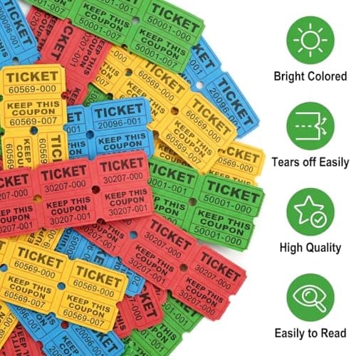 XXINMOH 4000 Pairs Double Raffle Tickets – 4 Assorted Colors (Pink, Blue, Red, Purple) – 1000 Pairs per Roll for Carnival, Fundraiser, Party, Event, Classroom, Lottery Drawing Prize Tickets for Raffle thumbnail 5