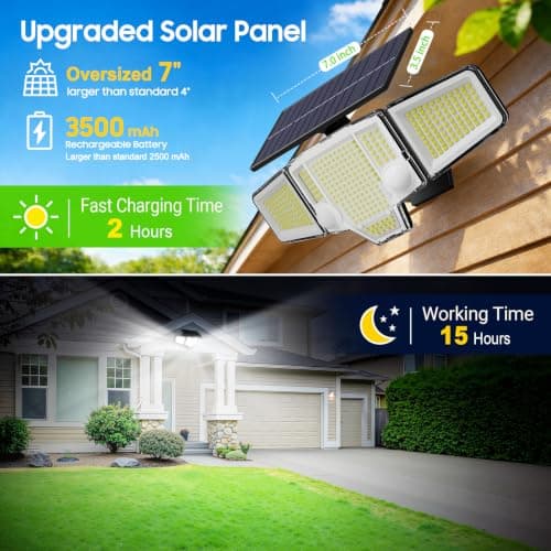 TuyLuxe Solar Flood Lights,4000LM Dual Motion Sensor Outdoor Lights, 2 Pack | 366 LED 300° Solar Motion Lights Outdoor, Large Solar Panel, 3500mAh, IP65 Waterproof Outside Security for Yard Patio Gara