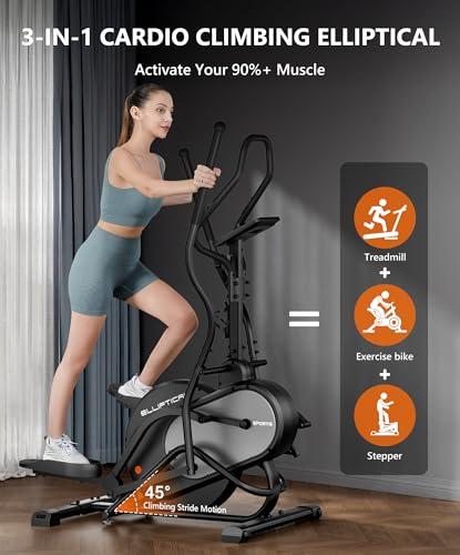 Miniatura de THERUN Elliptical Exercise Machine, 3-in-1 Cardio Climber Stepping Elliptical Machine for Home, Stair Stepper Elliptical Training Machines w/16 Levels Resistance, Pulse Sensor, LCD 5