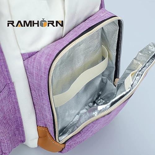 Mochila Pañalera Ramhorn Multifunción para Mamá con Bolsillos Térmicos y Compartimento para Laptop, Morada