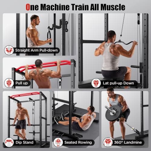 SPORTSROYALS Power Rack, Multi-Functional Power Cage, Squat Rack with Pulley System & LAT Pull Down, Workout Cage with J Hooks for Home Gym thumbnail 5