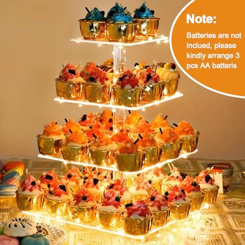 Miniatura de YestBuy 4 Tier Cupcake Stand Acrylic Tower Display with LED Light Premium Holder Dessert Tree Tower for Birthday Cady Bar Décor Weddings, Parties Events (Yellow Light) 4