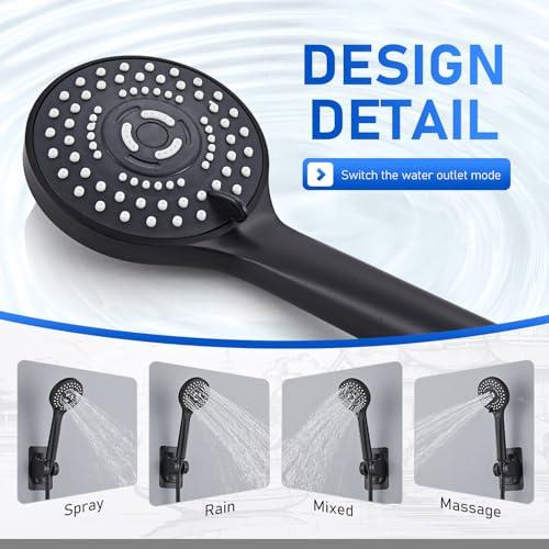 Seacity Wide Rain Shower Head With 5 Modes Handheld Showerheads, High Pressure Showerhead Combo with Extension Arm for Bathroom Accessories, Adjustable Shower Head with Anti-Clog N