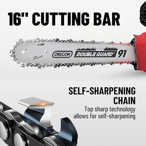 DCK 58V Cordless Chainsaw 16 Inch, Brushless Electric Chain Saw with 4.0Ah Battery & 5A Charger, Oregon Bar, Mechanical Brake & LED Light for Tree Trimming & Wood Cutting (KDCS58161BDM)