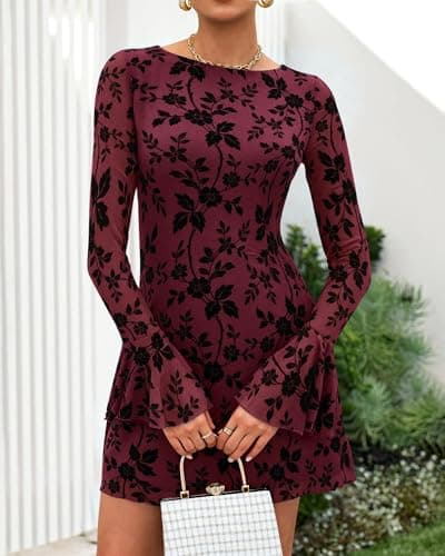 Miniatura de Mini Vestido Floral BTFBM para Invitada de Boda Otoño 2026 4