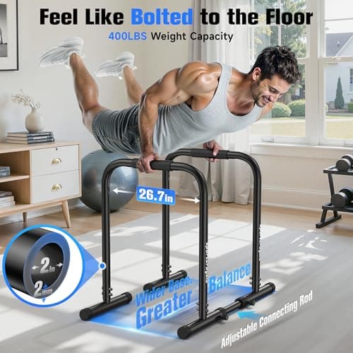 SPORTSROYALS DP3 Dip Station Adjustable Dip Bar, Heavy Duty Parallette & Parallel Bars, 400LBS Stable Dip Stands for Home Gym, Calisthenics & Upper Body Workout Equipment thumbnail 2