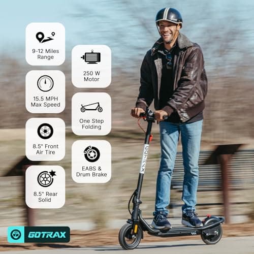 Gotrax Electric Scooter for Adults, Max 12 Mile Range & 15.5Mph by 250W Motor, 8.5" Front Air & Rear Solid Tires, Max Load 220lbs & Big Display with Cruise Control, Foldable EScoot thumbnail 2