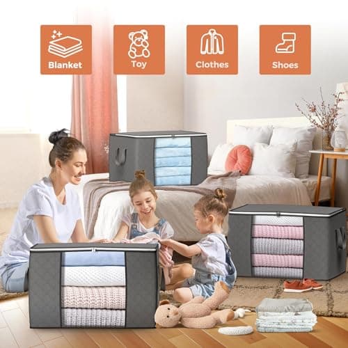90L Large Storage Bags, 6 Pack Clothes Storage Bins Closet Organizers thumbnail 3