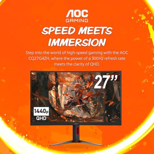 AOC CQ27G4ZH 27" Curved Gaming Monitor, QHD 2K 2560x1440, 1500R VA, 300Hz 0.3ms MPRT, HDMI x2, DP x1, Height Adjustable Stand, HDR, 3-Year Zero-Bright-dot thumbnail 2