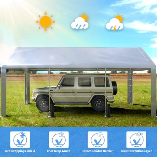 Cochera Portátil Jocoevol 10x20 FT con Ventanas Enrollables y Paneles Removibles