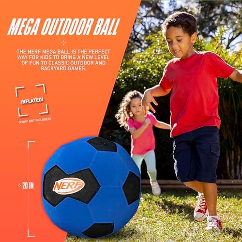 Nerf Mega Ball - 20" Inch Big Outdoor Kids Kickball, Soccer Ball, Dodgeball for Backyard Games - Giant Multi Sport Toy for Outdoor + Lawn Games - NO Pump Included
