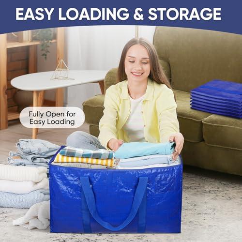 TICONN 6 Pack Extra Large Moving Bags with Zippers & Carrying Handles, Heavy-Duty Storage Tote Moving Boxes for Space Saving