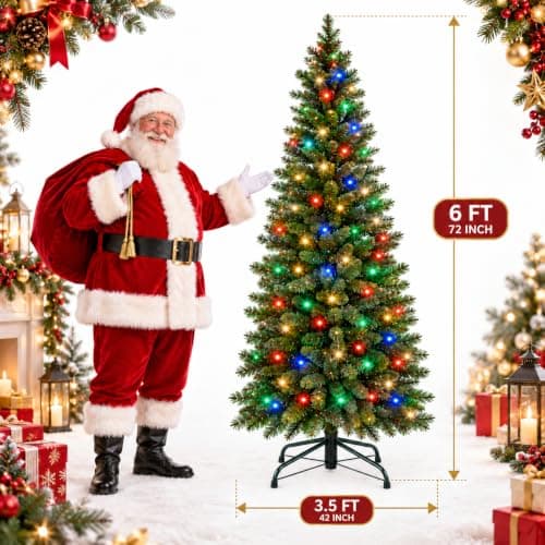 Miniatura de Árbol de Navidad Artificial Garvee de 1.8 m con Luces Duales 5