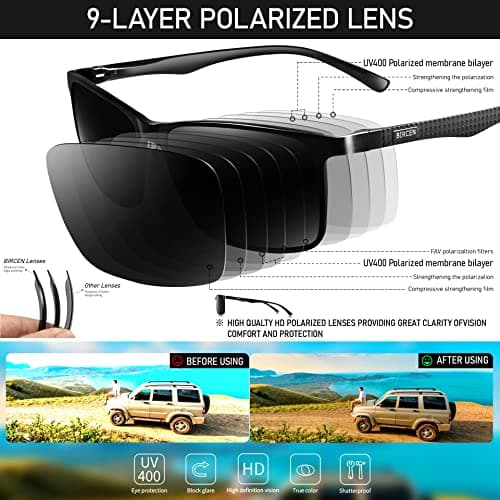 BIRCEN Polarized Mens Sunglasses for Driving: UV Protection Al-Mg Metal Sunglasses Lightweight Shades for Fishing Travel Golf thumbnail 3