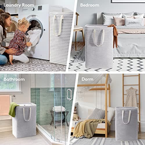 Lifewit 2 Pack Laundry Basket 80L Each, Collapsible Clothes Hamper with Reinforced Handles, Freestanding Waterproof Design for Bedroom and Laundry Room, Grey 160L Total thumbnail 7