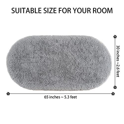 Softlife Fluffy Rugs for Bedroom, 2 Packs Shag Cute Area Rug for Girls and Kids Baby Room Home Decor, 2.6 x 5.3 Feet Oval Indoor Carpet for Nursery Dorm Living Room, Grey thumbnail 2