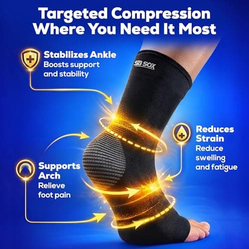 Tobillera de Compresión SB SOX (1 Par) – Soporte para Fascitis, Esguinces y Aquiles (Negro, Talla Mediana)