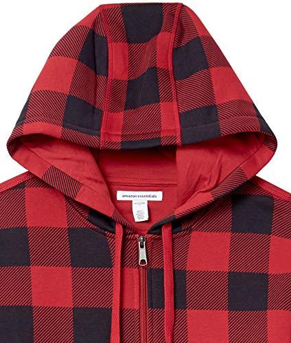 Amazon Essentials Men's Full-Zip Fleece Hoodie (Available in Big & Tall), Black Red Buffalo Plaid, X-Small