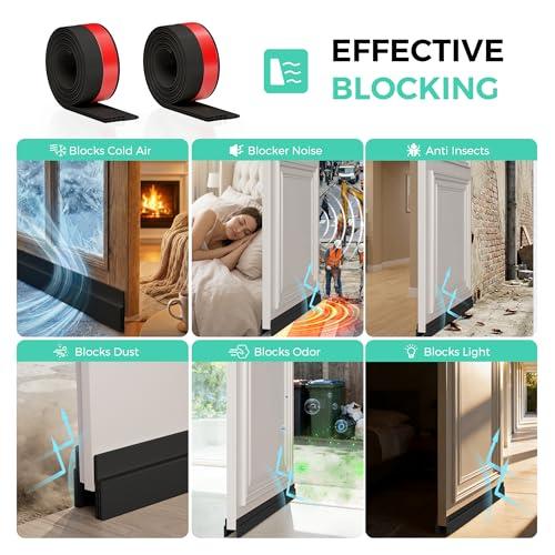 Hojoy 2 Pack Under Door Draft Stopper, Adjustable Door Sweep Anti-Collision Strong Adhesive Weather Stripping Tape Soundproof Draught Stoppers 2" W x 39" L, Black thumbnail 3