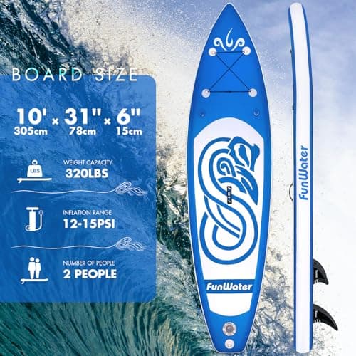 FunWater 10'×31"×6" Inflatable Stand Up Paddle Board with Premium SUP Paddleboard Accessories, Wide Stable Anti-Slip EVA Deck,Paddle Boards for Adults & Youth of All Skill Levels thumbnail 2