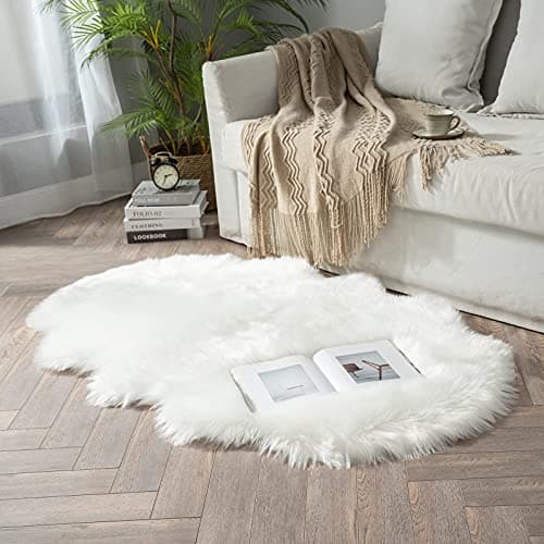 Alfombra MIULEE de Lujo Suave y Esponjosa de Piel Sintética (3x5 pies), Blanca