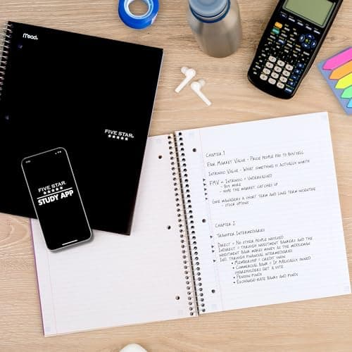Miniatura de Cuaderno Espiral Five Star + App de Estudio, 5 Materias, Raya, 8.5" x 11", 200 Hojas, Antiderrames de Tinta, Cubierta Impermeable, Negro 3