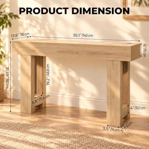 BROTTAR Foyer Table for Entryway, Console Table with Sensor Lights, Oak | Wood Entryway Table with Storage, Sofa Table Behind Couch for Entrance Hallway Living Room