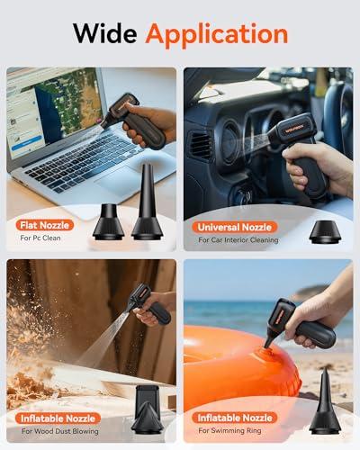 WOLFBOX MF60 Compressed Air Duster-110000RPM Super Power Electric Air Duster, 3-Speed Adjustable Rechargeable Cordless Air Blower with Fast Charging for PC Keyboard Cleaning, Car,  thumbnail 7