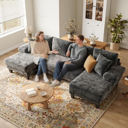 Txtin's Sleeper Sofa with Pull Out Couch Bed | 112 Inch Couches for Living Room | U-Shaped Convertible Sofa Bed | Chenille Dark Grey thumbnail 6