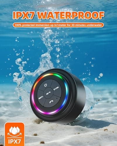 Waterproof Bluetooth Shower Speaker, Portable Wireless Speaker with Suction Cup, Small Portable Wireless Outdoor Speakers, 6 Mode RGB Lights, for Shower Bathroom Pool Beach, Gift I thumbnail 5