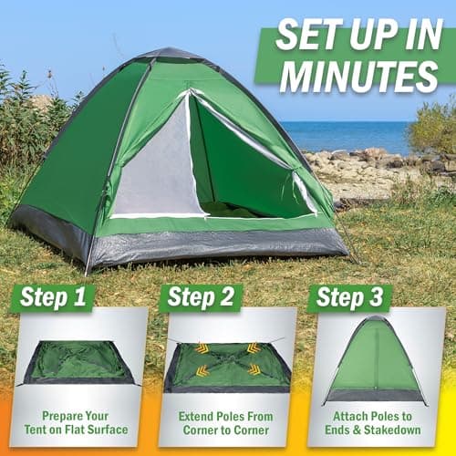 2 Person Camping Tent with Rain Fly and Carrying Bag - Lightweight Outdoor Tent for Backpacking, Hiking, or Beach Use by Wakeman Outdoors (Green) thumbnail 8