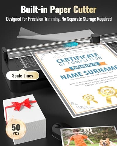 13in Laminator Machine with Sheets 50pcs + Paper Trimmer + Corner Rounder + Scale Line, 11x17 / ABS Anti-Jam |Dual Hot and Cold Mode | 90s Fast Preheat for A3/A4/A5/A6 Home Office 