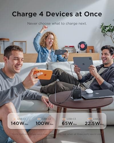 140W USB-C Charger for Laptop, wegear Slim 4-Port PD 3.1 GaN Fast Charging Block with Foldable Plug, Type‑C Wall Charger Power Adapter for MacBook Air/Pro, iPad, iPhone 17/16 Serie thumbnail 5