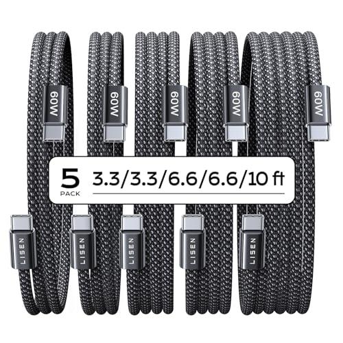 Paquete de 5 Cables LISEN USB-C a USB-C 60W de Carga Rápida