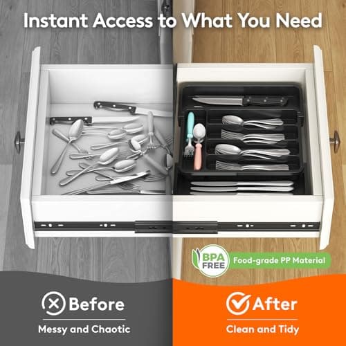 Miniatura de Lifewit Silverware Drawer Organizer, Expandable BPA Free Utensil Tray for Kitchen, Adjustable Flatware and Cutlery Holder for Spoons Forks Knives, Plastic Kitchen Organizers and St 7