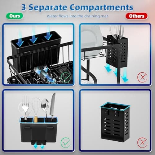 Escurridor de Trastes GAOKASE de Acero Inoxidable para Cocina con Porta Utensilios y Desagüe Eficaz