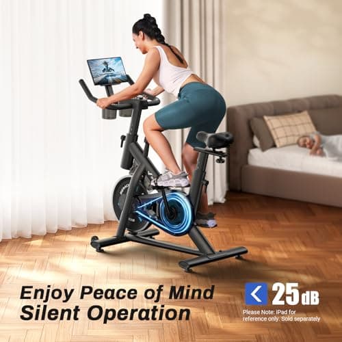 Merach Exercise Bike, Magnetic Friction Stationary Bike with Brake Pad and Exclusive App, Low Noise Indoor Cycling Bike with 300lbs Weight Capacity, Tablet Mount and Fitness Course thumbnail 3