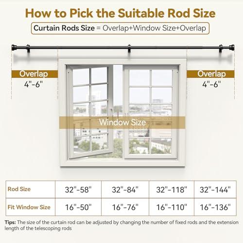 YaFex Curtain Rods 32-144 Inch, Heavy Duty 1 Inch Adjustable Curtain Rod for Windows, Black Extra Long Window Treatment Rods, Modern Design, Easy Installation thumbnail 6