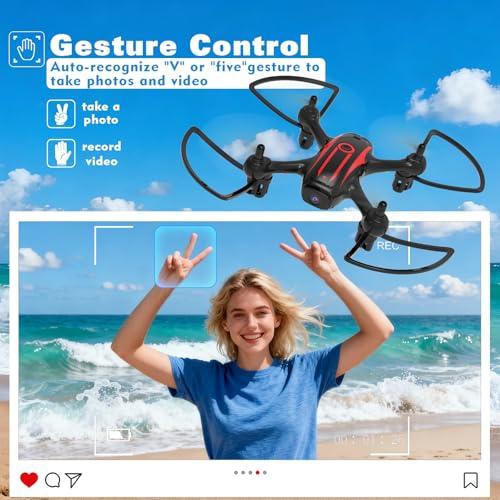 Drone with Camera 1080P HD, Remote Control Mini Drones for Kids and Adults, RC Quadcopter with One-Key Takeoff/Landing, Altitude Hold, 3D Flip, Gesture Selfie, 2 Batteries Drone 