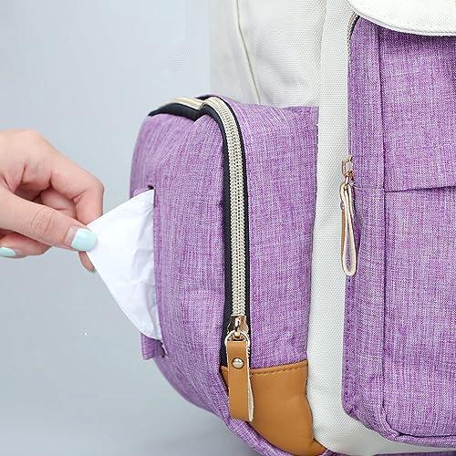 Mochila Pañalera Ramhorn Multifunción para Mamá con Bolsillos Térmicos y Compartimento para Laptop, Morada