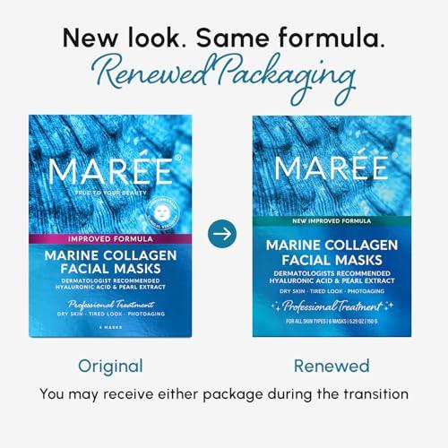 MAREE Collagen Facial Mask with Hyaluronic Acid — Sheet Face Mask Skincare — Centella Asiatica, Green & Red Algae Extract — Hydrating Facemask For Women Skin Care — Mascarillas Par thumbnail 2