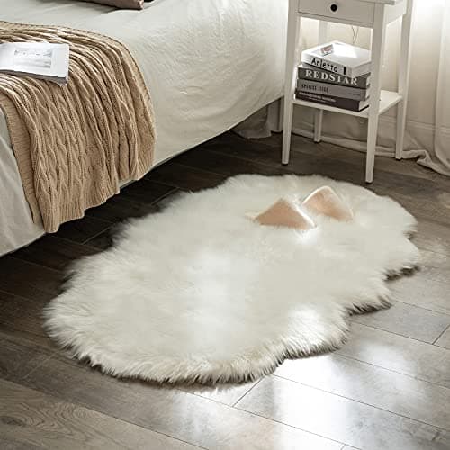 Alfombra MIULEE de Lujo Suave y Esponjosa de Piel Sintética (3x5 pies), Blanca