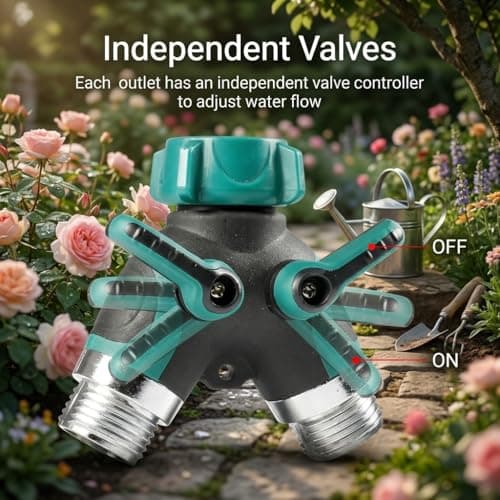 Groiha 2 Way Garden Hose Splitter, Heavy Duty Metal Y Hose Connector with Shut Off Valves, Dual Outlet Water Spigot Splitter for 3/4" Garden Hose, Leak-Proof Design with Rubberized Grips