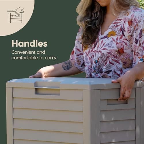IRIS USA 35 Gallon Outdoor Deck Box, Lockable, Weather-Resistant, Beige thumbnail 9